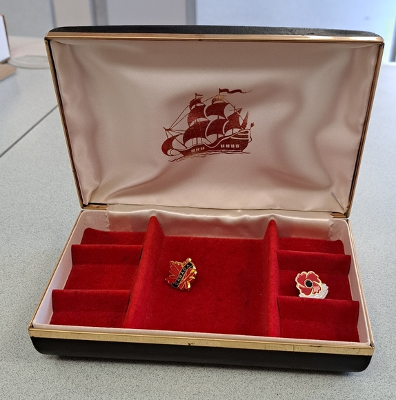 Other - Vintage Gold Ship Red Velvet Jewelry Box